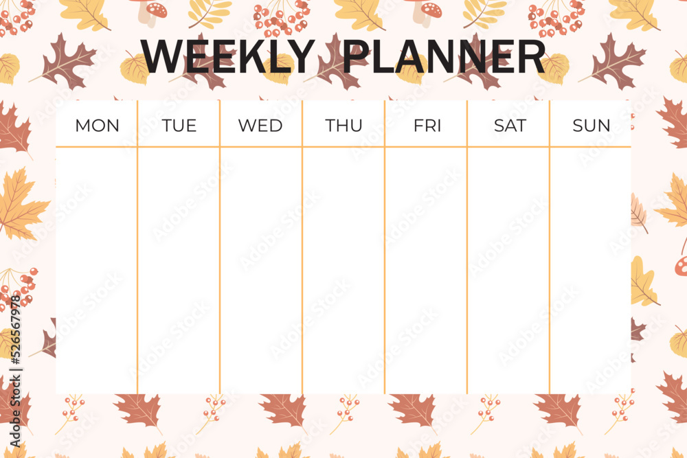 Cozy autumn weekly planner and to do list with fall elements ornament ...