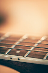 Wall Mural - Strings on a classical acoustic guitar, macro shot.