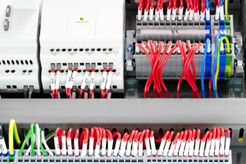 Poster - new automated system of electric power supply and distribution. Electric boxes with high-voltage equipment. The scheme for supplying electric power through the main and reserve channels