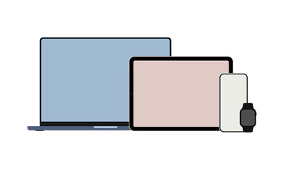 Fototapete - Modern Flat Devices. Laptop, Tablet, Smartphone, Smart Watch. Vector Illustration