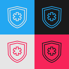 Poster - Pop art line Life insurance icon isolated on color background. Security, safety, protection, protect concept. Vector