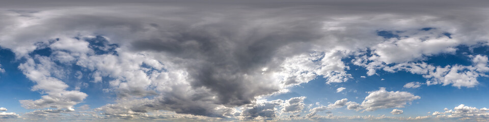 Wall Mural - seamless overcast blue sky hdri panorama 360 degrees angle view with zenith and beautiful clouds for