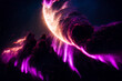 a glowing, mysterious abstract circle shaped of purple nebulous energy and ethreal plasma tendrils, similiar to a purple aurora borealis in the  sky