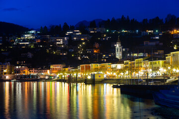 Wall Mural - Illuminated historical center of Swiss town of Ascona in canton of Ticino at night