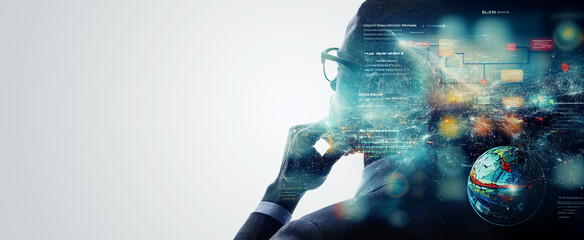 Fototapete - Image of a researching scientist. Researcher. Wide image for banners, advertisements.