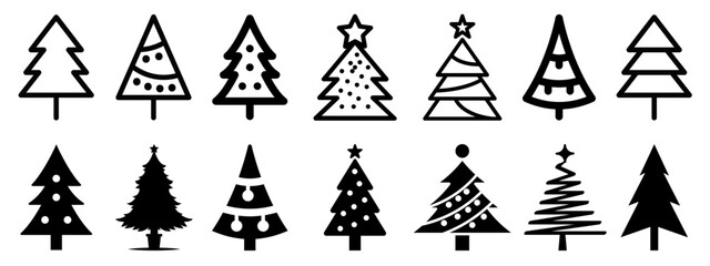 Christmas tree icon collection. isolated on white background. flat style vector illustration set.   