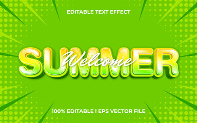 Poster - welcome summer 3d text effect with bright theme. green typography template for summer