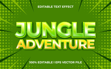 Poster - jungle adventure 3d text effect with nature theme. green typography template.
