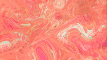 Abstract Marbling Background. Paint Swirls In Beautiful Pink And Coral Colors, With Gold Powder.