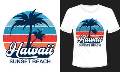 Wall Mural - Hawaii Sunset Beach T-shirt Design