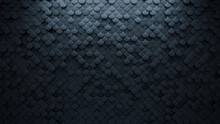 Polished, Futuristic Wall Background With Tiles. Black, Tile Wallpaper With 3D, Fish Scale Blocks. 3D Render