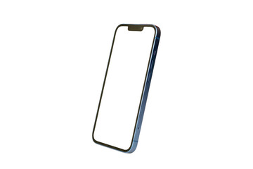 tilted blank screen smartphone isolated on white background with clipping path