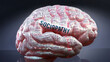 Sociopathy in human brain, hundreds of crucial terms related to Sociopathy projected onto a cortex to show broad extent of the condition and to explore concepts linked to it,3d illustration