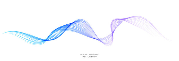 Aufkleber - Vector brush stroke wave lines smooth flowing dynamic colorful blue purple pink gradient isolated on white background for concept of technology, digital, communication, science, music