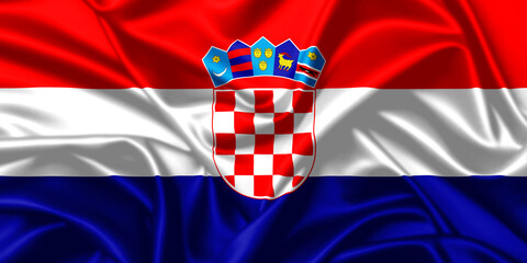 Poster - Croatia waving national flag close up silk texture satin illustration background