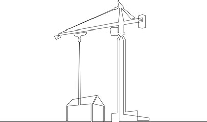 Poster - One continuous line.Womens shoes.Construction of multi-storey buildings. Tower crane. Construction of city houses. Construction cranes.One continuous line is drawn on a white background.