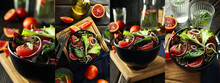 Collage Of Photos Of Salad With Red Orange
