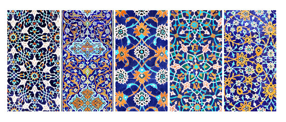 Poster - Set of vertical or horizontal banners with detail of ancient mosaic walls with floral and geometric ornaments