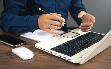 Sticker - Caucasian man working with laptop computer.