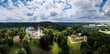 Germany, Bavaria, Coburg, Helicopter panorama of clouds over Callenberg Castle and surrounding landscape