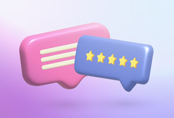 Poster - 3D Bubble Speech Notification and Five Star Feedback illustration