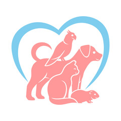 Wall Mural - Icon with pets and love heart on a white background.