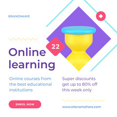 Poster - Online education digital university courses sale special offer social media post 3d icon vector