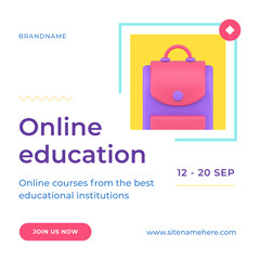 Poster - Digital education e learning courses electronic distance registration web post 3d icon vector