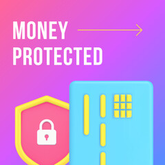 Poster - Money protected banking credit card security financial payment social media post 3d icon vector