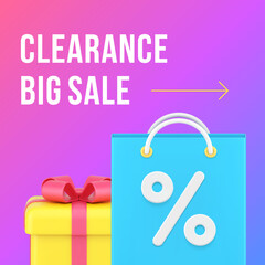 Poster - Shopping clearance big sale internet advertising social media post 3d icon vector illustration