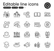 © blankstock - Set of Business outline icons. Contains icons as Stress grows, Health skin and Online question elements. Online documentation, Gluten free, Baggage app web signs. Return package. Vector
