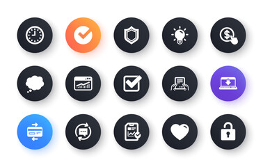 Poster - report, time and credit card icons. statistics, light bulb and shield protection. classic icon set. 