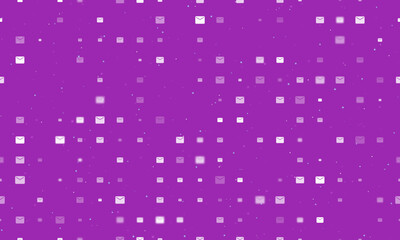 Wall Mural - Seamless background pattern of evenly spaced white email symbols of different sizes and opacity. Vector illustration on purple background with stars