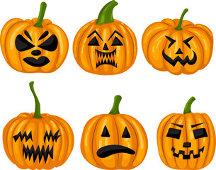 Wall Mural - pumpkins for halloween set in flat style, vector