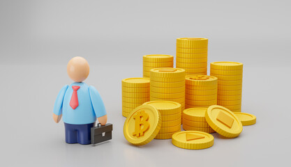 Wall Mural - Investment portfolio in cryptocurrency. Businessman and cryptocurrency coins. 3d render