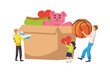 © sabelskaya - People put big toys and clothes in huge box, humanitarian aid flat style