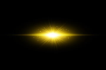 golden glowing light explodes on a transparent background. with ray. Transparent shining sun, bright flash.