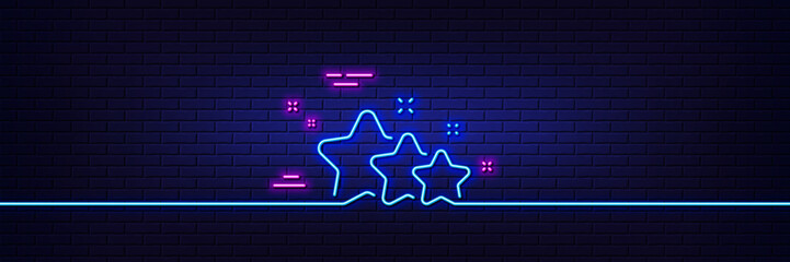 Wall Mural - Neon light glow effect. Stars line icon. Best ranking sign. Rating symbol. 3d line neon glow icon. Brick wall banner. Stars outline. Vector