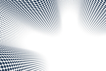 Black dots in 3D perspective vector abstract background, monochrome dotted pattern cool design, wave stream of science technology or business blank template for ads.