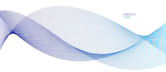 Blue dots in motion vector abstract background, particles array wavy flow, curve lines of points in movement, technology and science illustration.