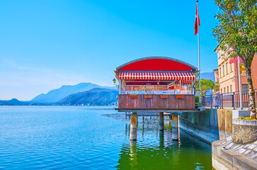 Wall Mural - The small restaurant on Lake Lugano, Morcote, Switzerland