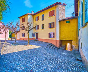 Canvas Print - The housing of San Rocco Square, Morcote, Switzerland