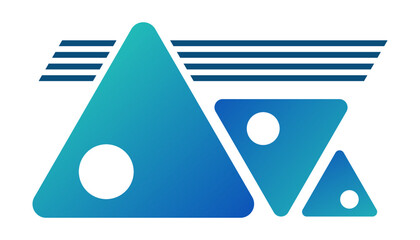 Wall Mural - abstract geometric composition. triangles with circles inside and horizontal stripes. turquoise, blu