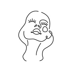 Aufkleber - Woman face doodle in abstract design, trendy. Vector beautiful portrait, abstract doodle modern fashion vogue face with hairstyle. Lady head beauty minimalist, print graphics design style