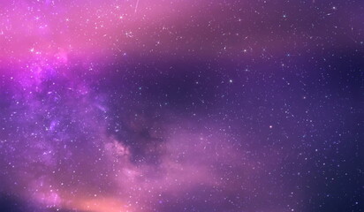 Wall Mural -  purple blue starry sky nebula comet meteor stars fall shower lilac pink   reflection on sea with planet flares universe  nebula telescope