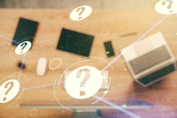 Aufkleber - Creative abstract question mark hologram on modern computer background, future technology concept. Multi exposure