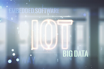 Aufkleber - Abstract virtual IOT hologram on empty corporate office background. Multiexposure