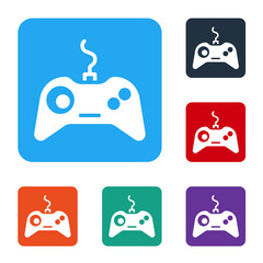 Poster - White Gamepad icon isolated on white background. Game controller. Set icons in color square buttons. Vector Illustration