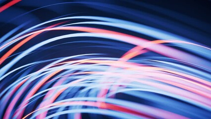 Poster - flowing curves with glowing neon lines, 3d rendering.