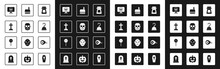Set Bottle With Potion, Skull, Tombstone Cross, Pirate Hook, Castle, Eye And Lollipop Icon. Vector